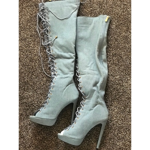 Denim High Heel Boots - Picture 4 of 7